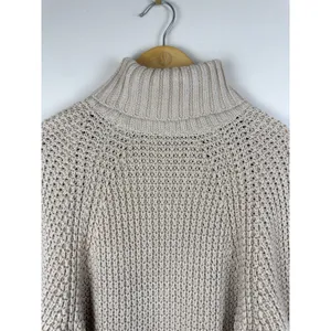 J.Crew Women’s Size XS Cozy Knit Turtleneck Poncho Sweater 100% Cotton Camel thumbnail 8