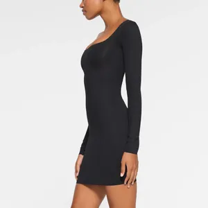 NWT SKIMS Body Long Sleeve Slip Dress‎ 4113 Size S Onyx black SOLD OUT thumbnail 3