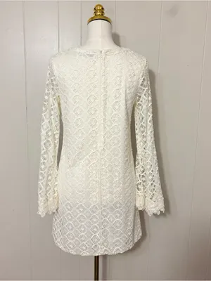 T-Bags Los Angeles Ivory Crochet Lace Long Sleeve Mini Dress Size L thumbnail 7