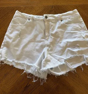 Aerie White Jean Shorts thumbnail 1