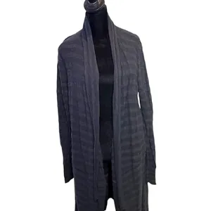 Free People Distressed Long Cardigan Womens S Black Striped Duster Open Front thumbnail 13