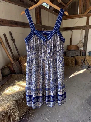 Knox Rose Blue White Toile Floral Sundress XL Like New Coastal thumbnail 6