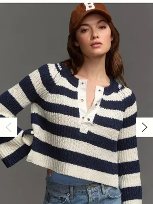 Pilcro Striped Navy and White Knit Sweater thumbnail 1