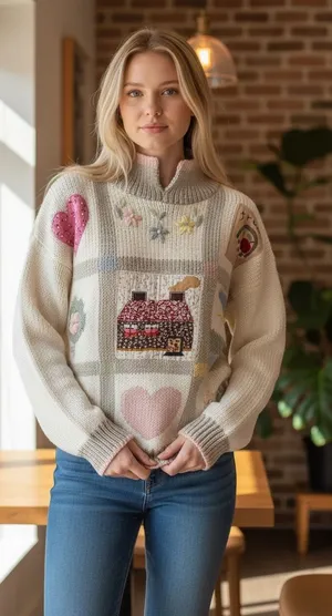 Vintage 90s High Gate Ltd Whimsical Knit Sweater Cottagecore Folk Art thumbnail 1