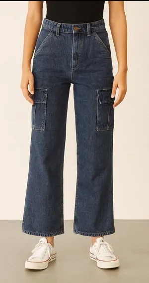 Wrangler Women’s Relaxed Fit Blue Cargo Jeans - Gorpcore Hiking Wide Leg Size-0 thumbnail 1
