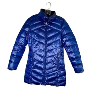 Calvin Klein Chevron-Quilted Packable Down Puffer Coat Blue Size Medium thumbnail 1