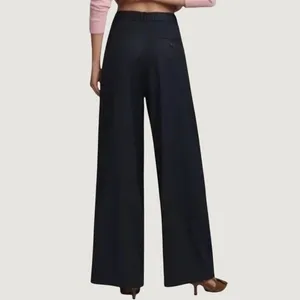 Maeve Avery Wide-Leg Pleated Trousers Navy Linen‎ Blend Small NEW Minimalist thumbnail 2