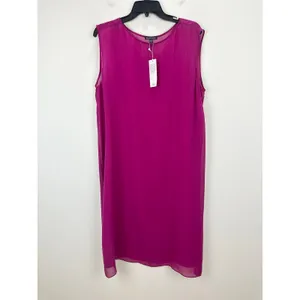 Eileen Fisher Sheer Silk Georgette Boat Neck Sleeveless Midi Dress Sangria L NWT thumbnail 5