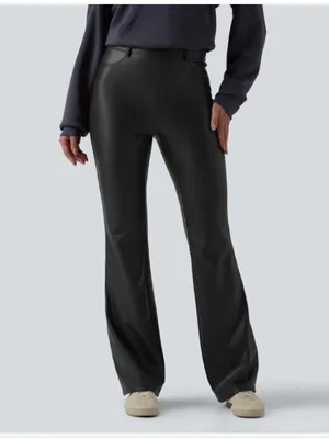HALARA Black Faux-Leather High Waist Fleece Lined Flare Pants Small (4/6) thumbnail 2