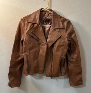Cognac Brown Moto Crushed Leather with Zipper from Argentina Trendy and Chic thumbnail 1