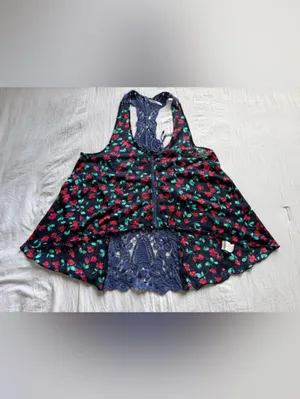 Free People Blue Izzy Lace Crochet Racerback Floral Cropped‎ Tank thumbnail 7