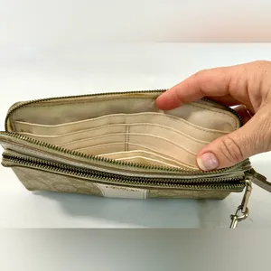 Coach Signature CC Khaki Double Zip Wristlet Wallet F52848 thumbnail 10