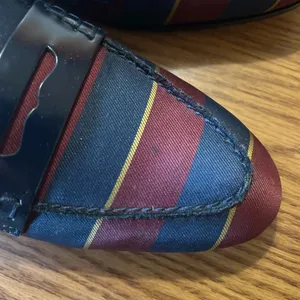 J. Crew Faux Fur Lined Academy Loafers Slide Mules Burgundy Striped Size 7.5 thumbnail 3