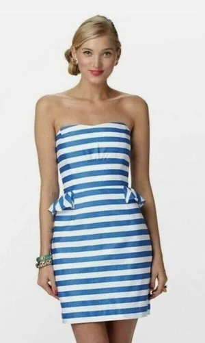 Lilly Pulitzer Strapless Mini Dress White and Blue thumbnail 1