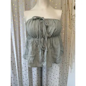 Lillusory 100% Cotton Gauze Strapless Peplum Bandeau Top Wide Leg Pants Set S thumbnail 3