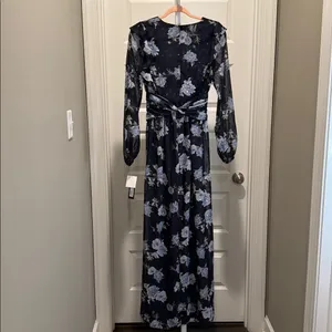 Betsy & Adam Floral Maxi Dress Navy‎ Blue Size 2 NWT Wedding Guest thumbnail 9