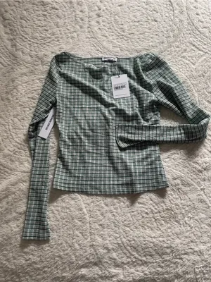 Princess Polly Every Second Boat Neck Long Sleeve Top Green Check thumbnail 5