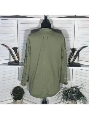 Zara green jacket cargo parka edgy studs relaxed snap boho rocker grunge punk 12 thumbnail 5