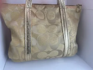 Coach Poppy Op Art Glam Tote Gold Metallic Ja Handbag thumbnail 6