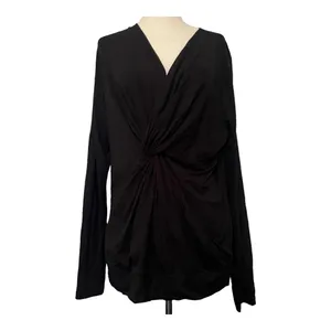Kenarr Faux Wrap Knit Womens Top Sz L Y2K Minimal Black V-Neck Long Sleeve= thumbnail 3