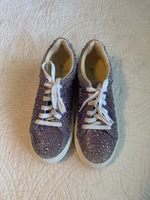 Betsey Johnson Silver & Purple Rhinestone Platform Sneakers thumbnail 7