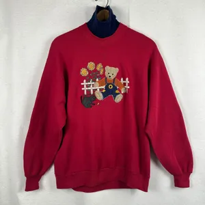 Vintage 90sGopher Sport Sweatshirt Teddy Bear Sunflower Women Large Burgundy USA thumbnail 2
