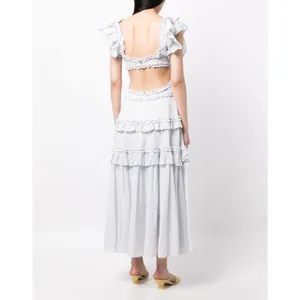 Needle & Thread Blue White Broderie Anglaise Cotton Maxi Dress XS thumbnail 2