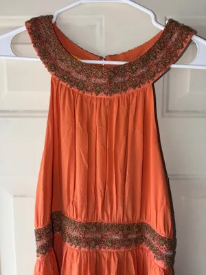 Alice + Olivia Silk mini dress High Neck Beaded embroidered A-line orange boho siz XS thumbnail 5