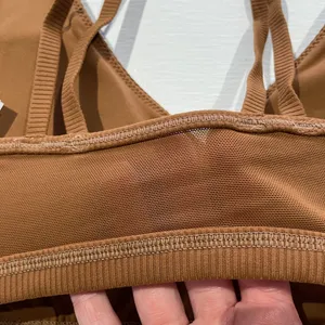New Aerie Offline Ribbed Plunge Double Strap Mesh Back Sports Bra Brown Size Small thumbnail 11