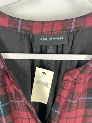 NWT Lane Bryant Plaid Drawstring Waist Dress Burgundy Black Size 18 thumbnail 3