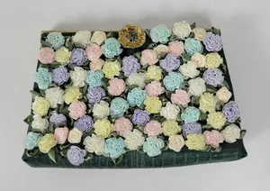 Andé Womens Clutch Bag Green Croc Embossed Pastel Floral Applique Gold Chain thumbnail 1