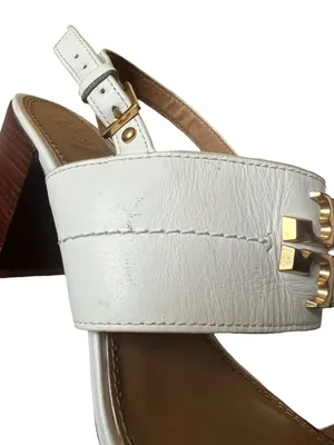 Tory Burch Women’s Eleanor White Leather Gold Metal Block Heel Sandals Size 9.5 thumbnail 10