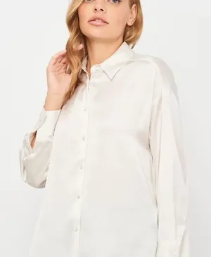 Zara Pearl White Satiny Button Down Shirt(Size Small) thumbnail 1