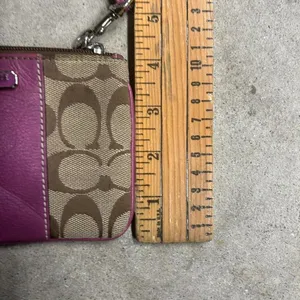 Coach Signature Logo Leather Zip Wristlet Tan & Purple thumbnail 8
