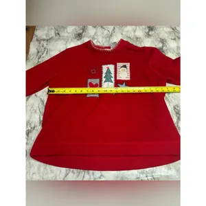 Vintage 90s Red Holiday Patch Fleece Sweater kids large women’s small festive thumbnail 5