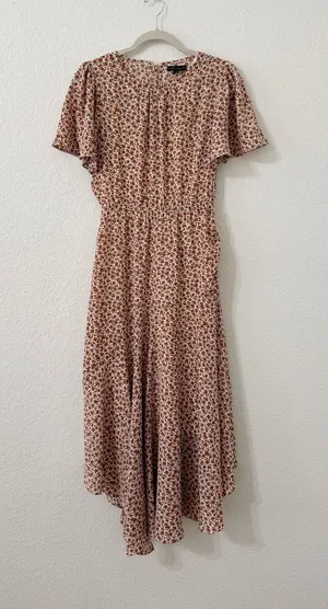 Wishlist Apparel Cream Rust Floral Flutter Sleeve Midi Dress M thumbnail 1