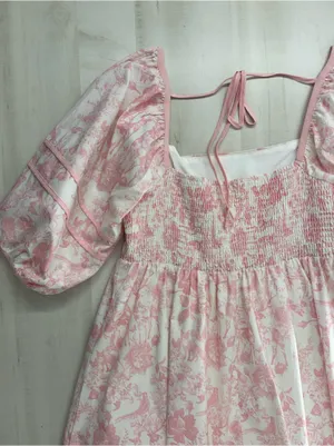 LOVELO Woodland animal toile printed pink puff sleeve dress 1XL thumbnail 6