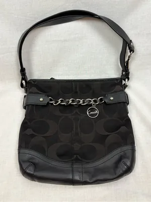 Coach Signature Optic Chain Black Shoulder Bag Purse Duffle thumbnail 1