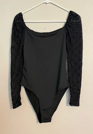SheIn Sparkly bodysuit black thumbnail 1