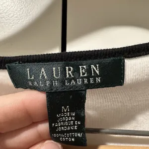 Lauren Ralph Lauren Womens M Black White Colorblock Striped Button Shoulder Top thumbnail 3