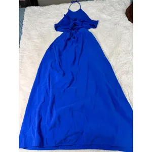 Gianni Bini Trina Maxi Dress XS Blue Halter Cutout Tie Back A Line Wedding Guest thumbnail 2