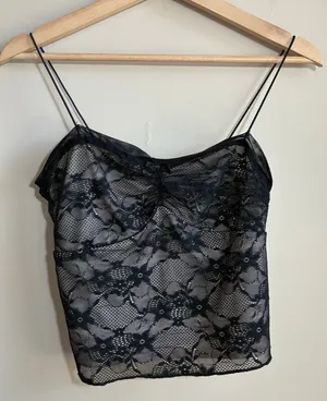 Unbranded Floral Lace Camisole Tank Top Small Black Womens Sheer Bow Detail thumbnail 1