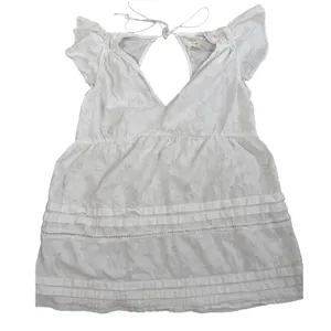 Maeve Anthropologie Womens M White Floral Jacquard Open Back Tie Peplum Blouse thumbnail 4