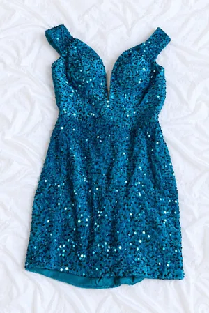 Teal Blue Sequin Lace thumbnail 1