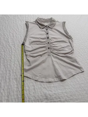 Pilcro Ruched Varsity Polo Tank Top Sleeveless Off White Sz M Medium thumbnail 6