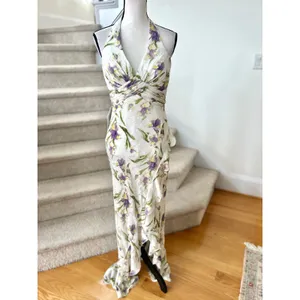 NWT Azazie Atelier Leora Tulip Print White Halter Maxi Dress thumbnail 2