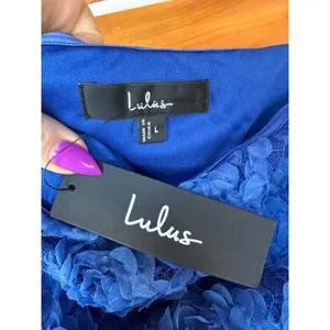 NWT Lulus Flawless Perfection Blue Floral Applique Strapless Midi Dress Gala L thumbnail 5