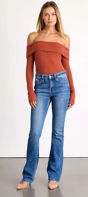 Lulus Sabriel Rust Orange Off-the-Shoulder Long Sleeve Top - Womens Size L thumbnail 2