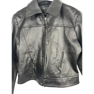 Women’s Sonnora Black Short Motorcycle Zip Genuine Leather Jacket XL thumbnail 3