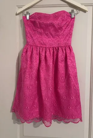 Lilly Pulitzer Peyton Mini Strapless Hoco Dress Floral Bloom Hot Pink Barbiecore thumbnail 1